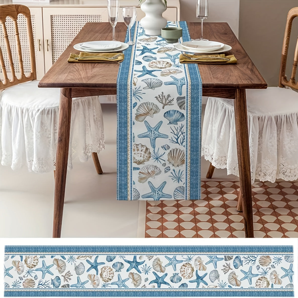 Starfish/Seashell Linen Table Runner (13x48)