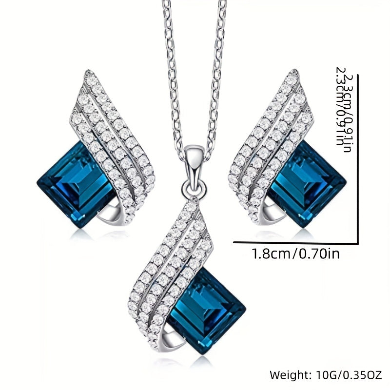 Shining Diva Angel Wings Necklace & Earrings Set – 3-Piece Blue & White Rhinestone Jewelry