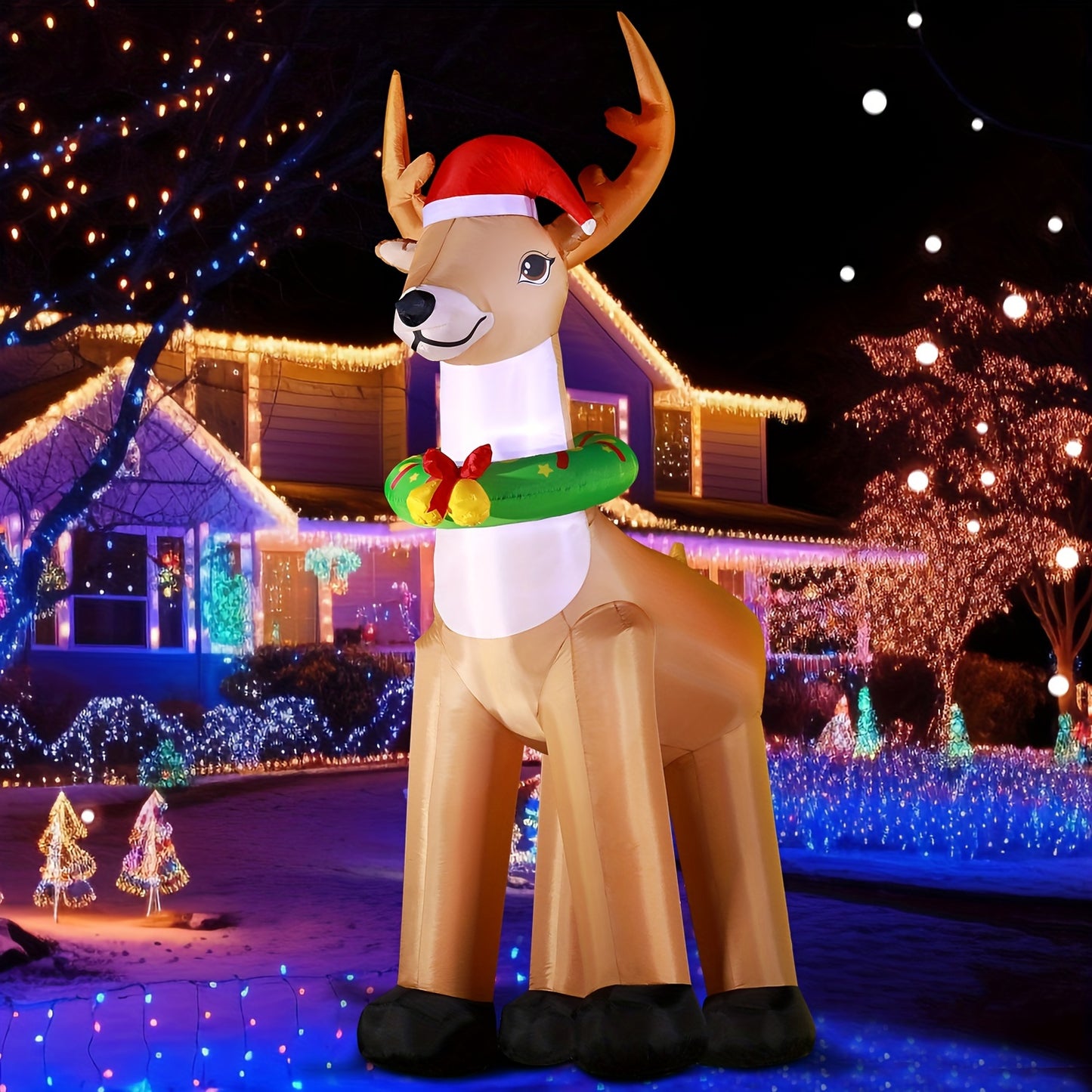 12ft Huge Christmas Inflatable Reindeer – Outdoor Holiday Decoration with LED Lights