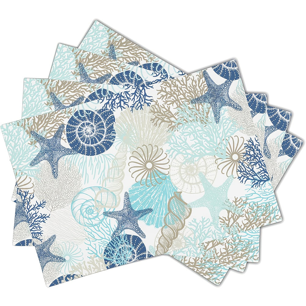 Summer Ocean-Themed Placemats – Set of 4 Washable, Non-Slip, Heat-Resistant Table Mats, 12x18" Coastal Dining Decor