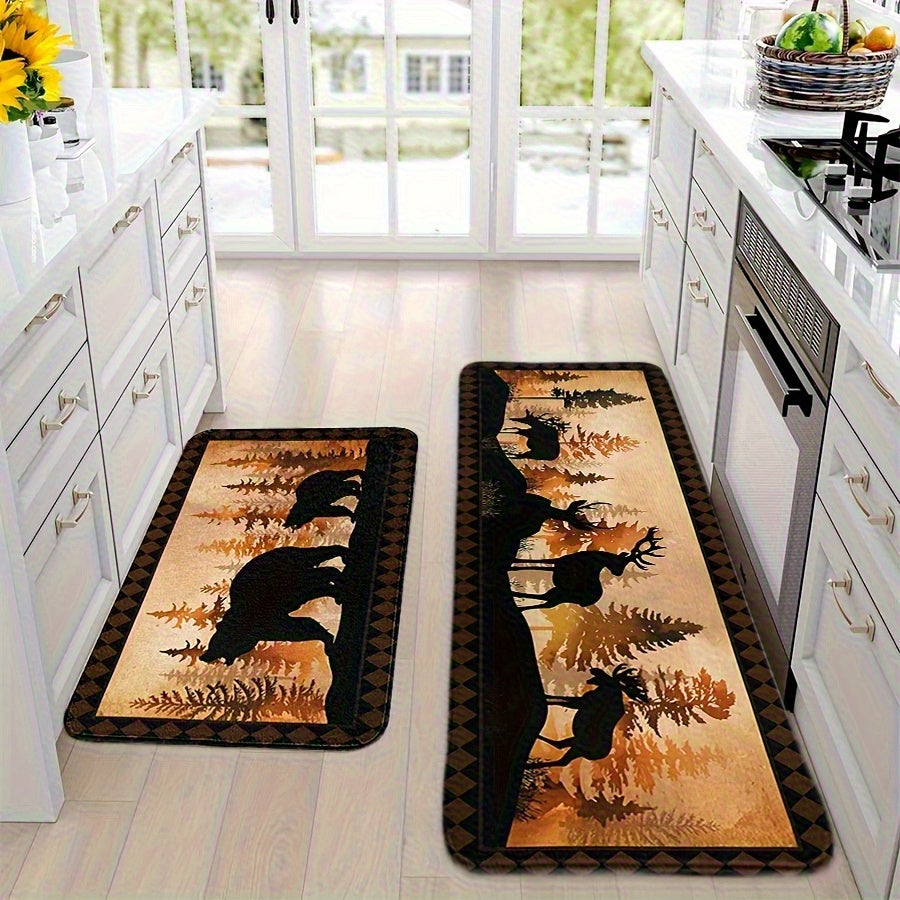 Beer & Deer Kitchen Mats – Non-Slip, 1.5'x2' / 2'x2.5' / 1.5'x4'