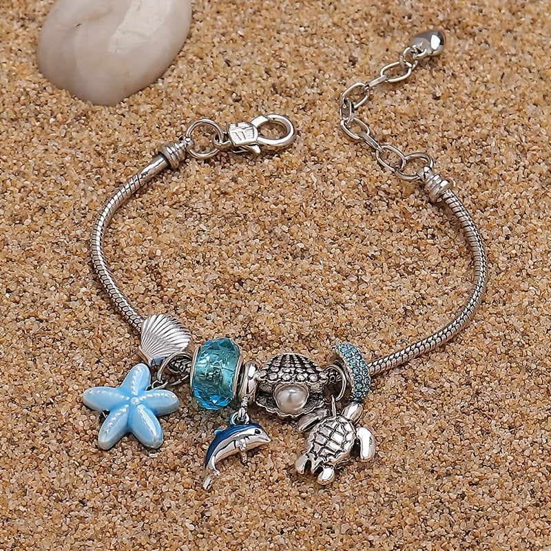 Starfish, Turtle, Fishtail & Shell with Pearl Bracelet