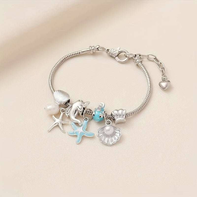 Starfish, Turtle, Fishtail & Shell with Pearl Bracelet