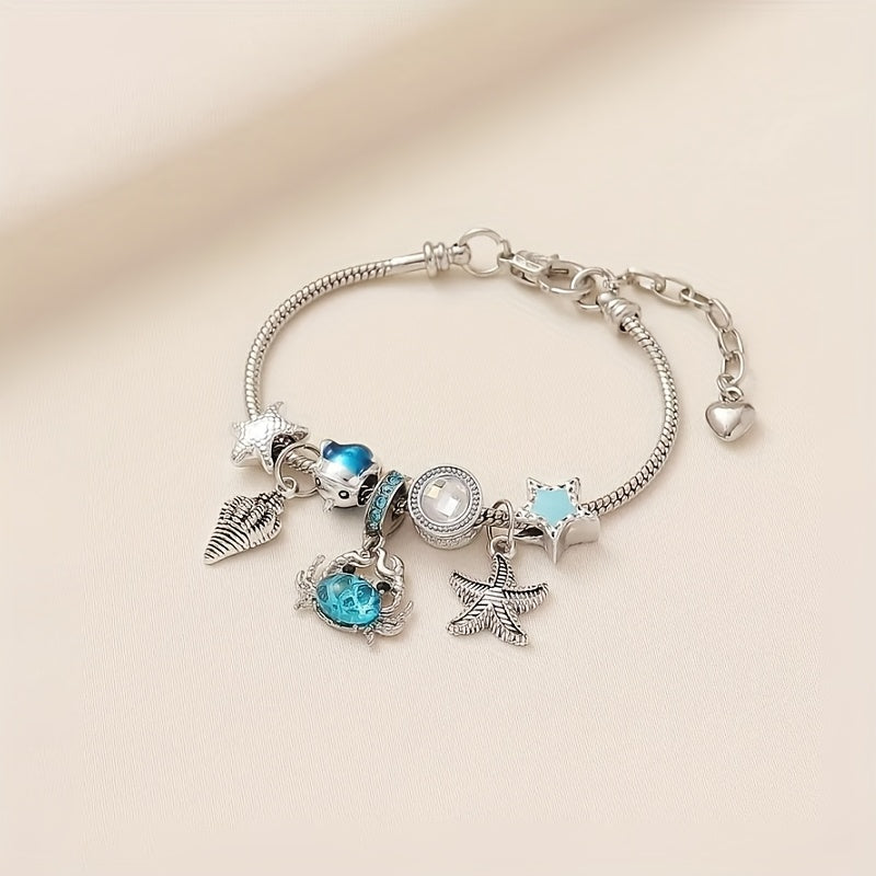 Starfish, Turtle, Fishtail & Shell with Pearl Bracelet