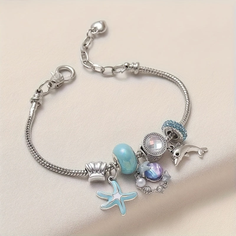 Starfish, Turtle, Fishtail & Shell with Pearl Bracelet
