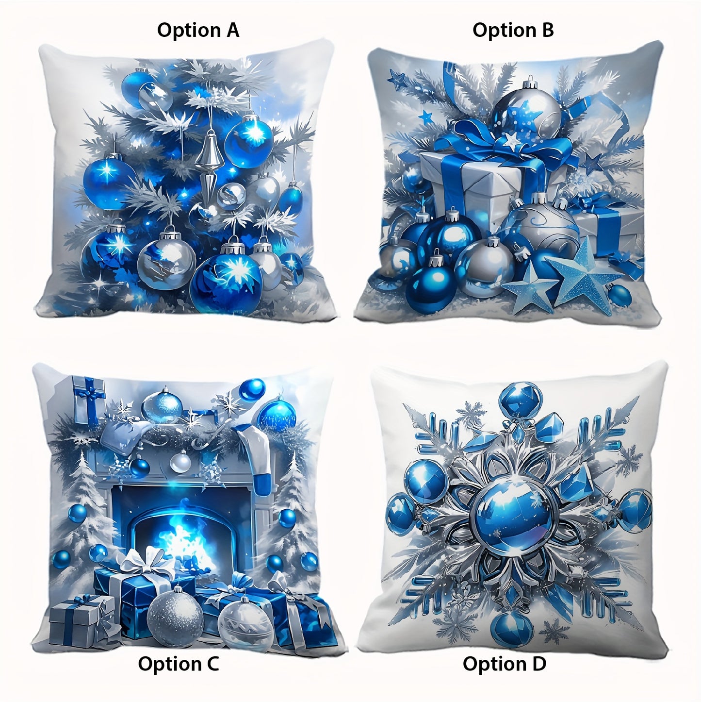 Blue & Silver Festive Designs Pillow Covers