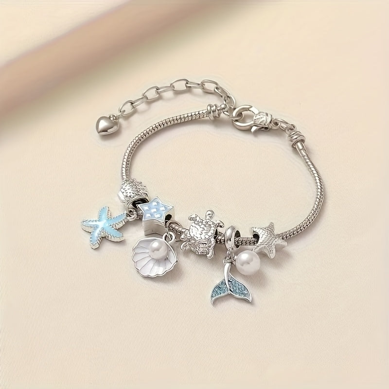 Starfish, Turtle, Fishtail & Shell with Pearl Bracelet