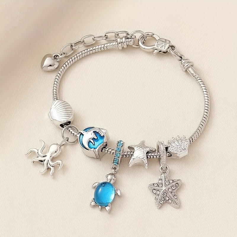 Starfish, Turtle, Fishtail & Shell with Pearl Bracelet