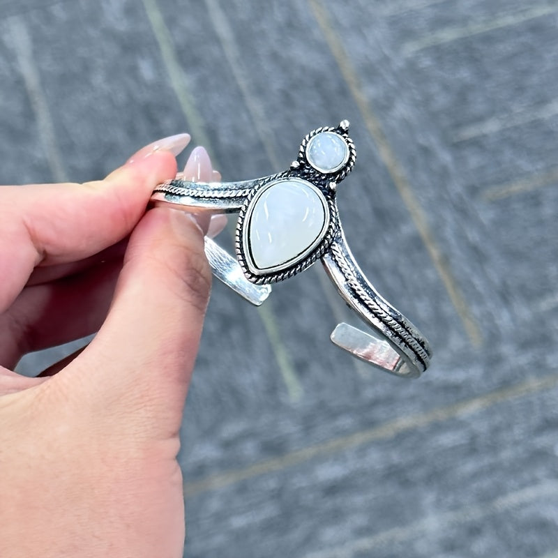 Vintage Bohemian Moonstone Bangle – Adjustable Handcrafted Bracelet