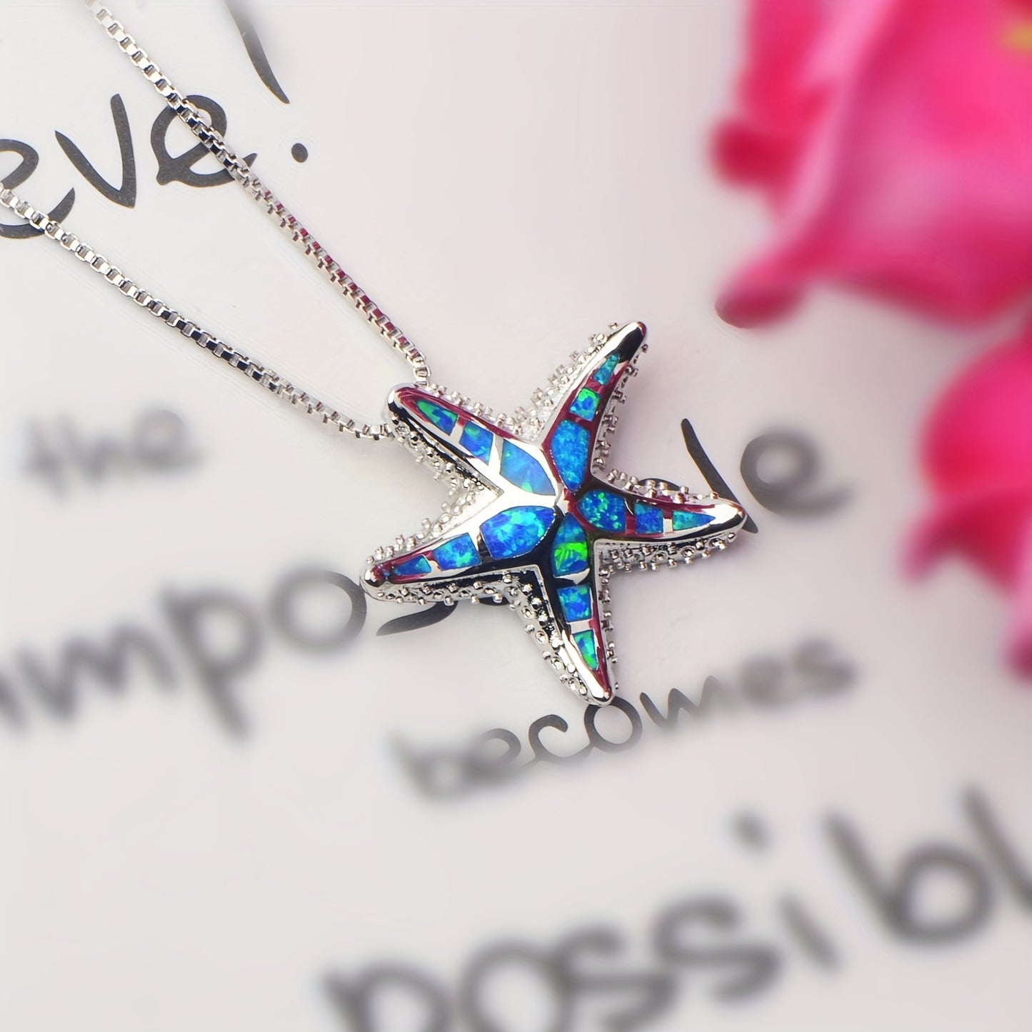 Blue Synthetic Opal Starfish Necklace