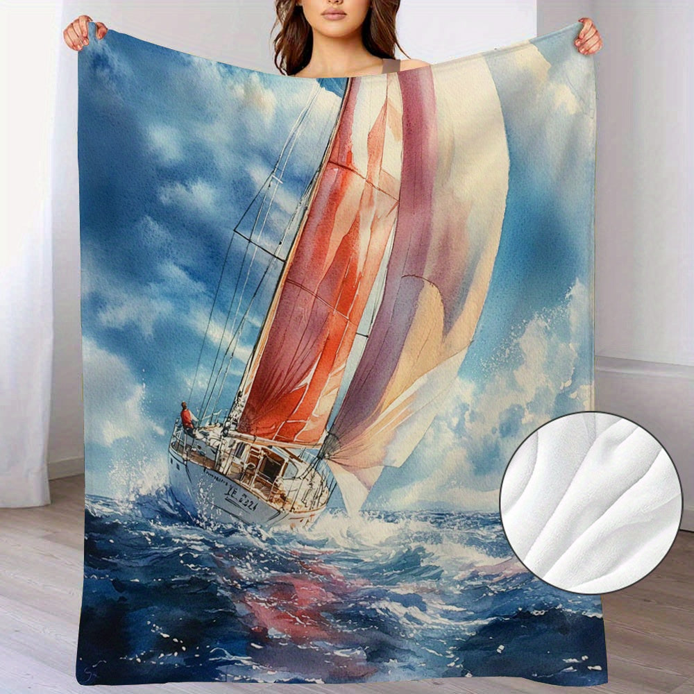 Rustic Sailboat Flannel Throw Blanket – 50"x60"