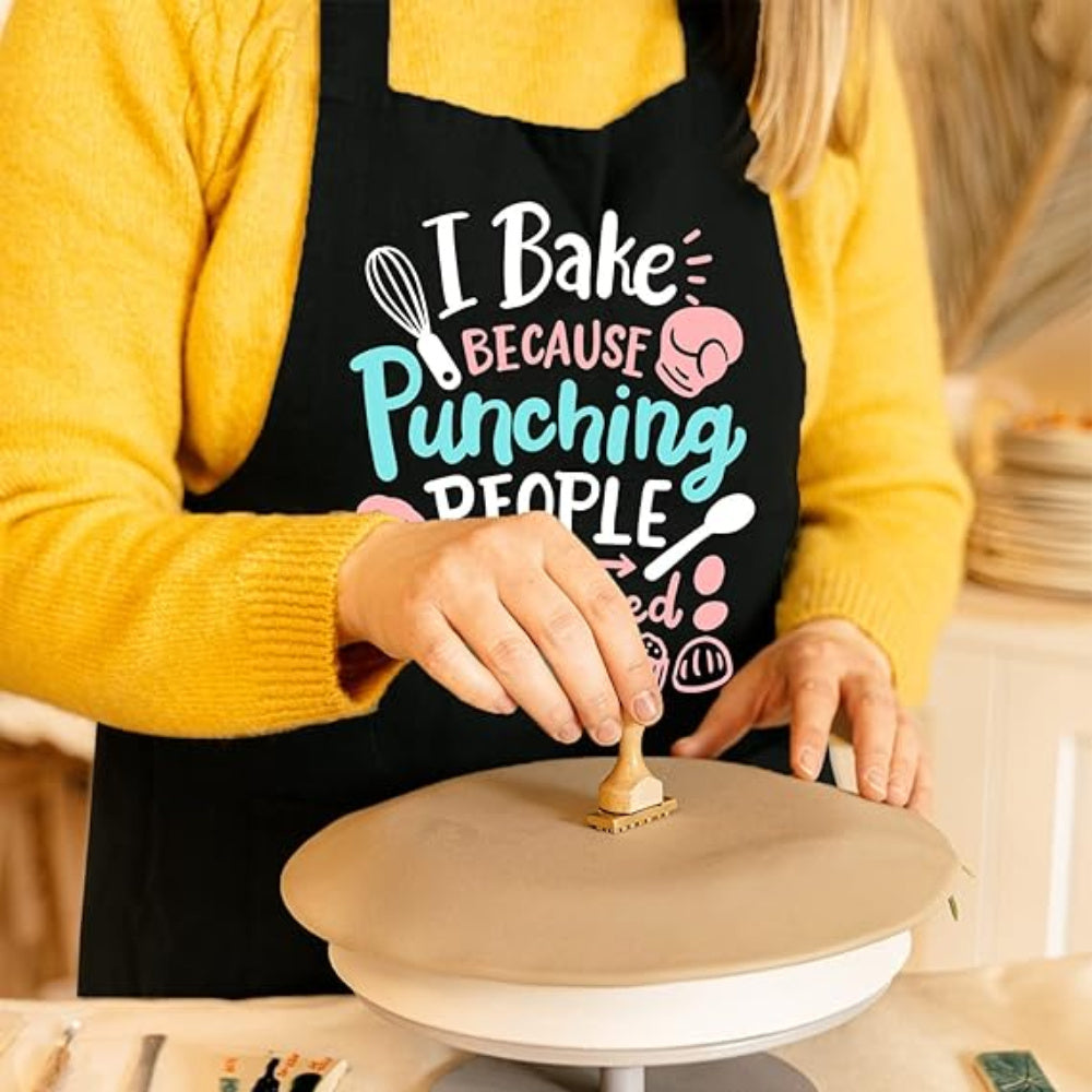 “I Bake Because Punching People Is Frowned Upon” Apron – Waterproof Unisex Kitchen & Baking Apron with Pockets, (27.6"x33")
