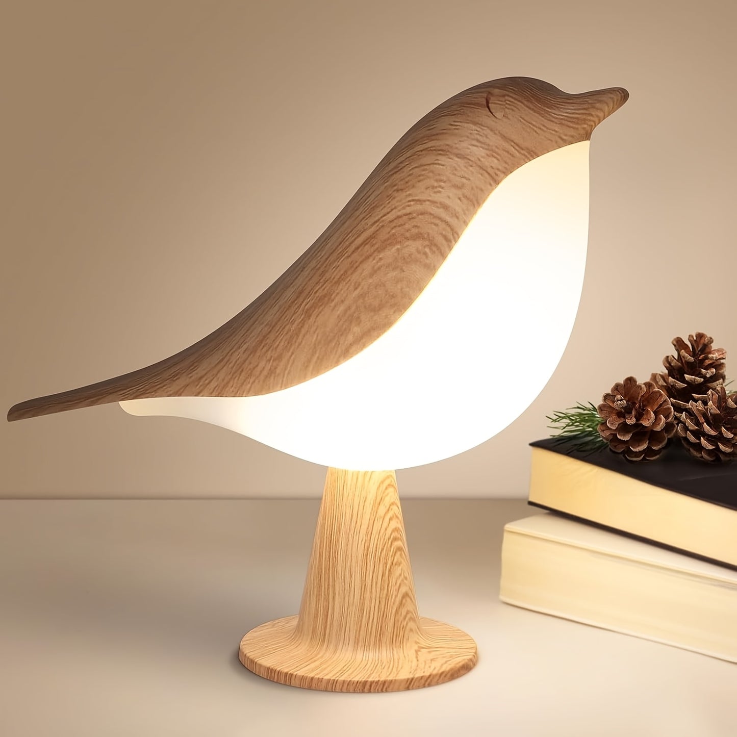 Rechargeable Birdwood Night Light with USB Charging, 3-Color Dimmable Touch Control, Aromatherapy-Compatible