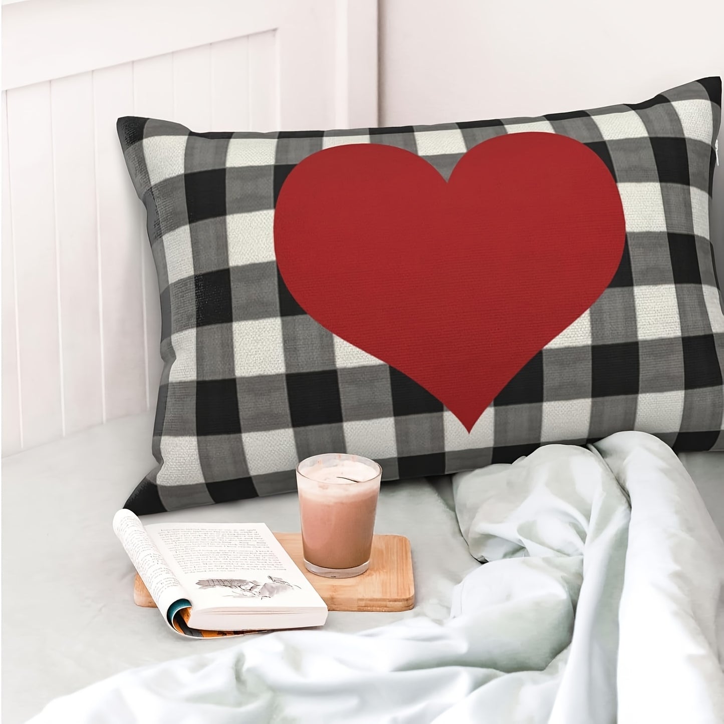 Buffalo Plaid & Red Heart Lumbar Pillow Cover – 12x20