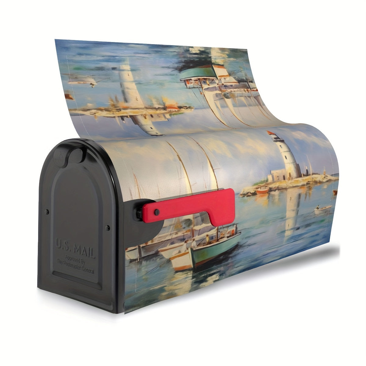 Sea View Sailboats & Lighthouse Mailbox Cover
