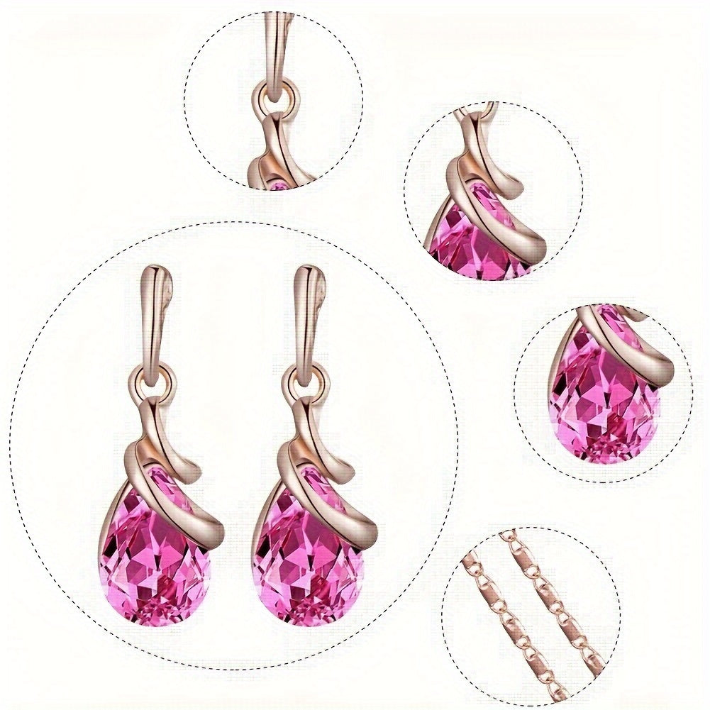 Water Drop Pendant Necklace & Earrings Set – 3-Piece Gift in Purple or Ink Blue