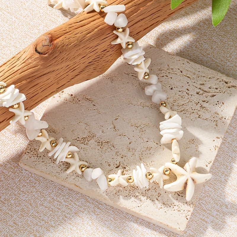 Bohemian Starfish Natural Stone Beaded Necklace – Elegant