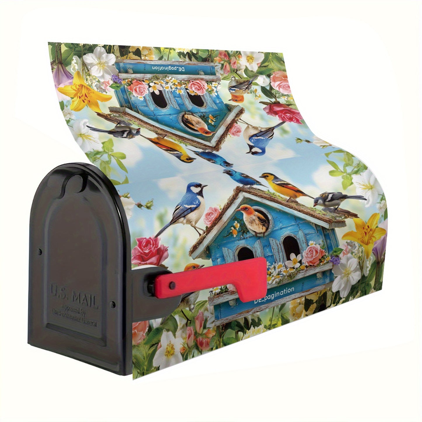Colorful Birdhouse & Flowers Mailbox Cover – 18x21"