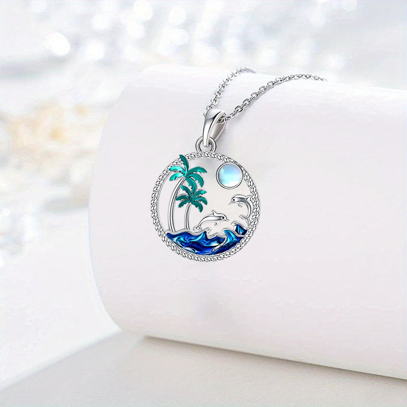 Palm Tree & Dolphin 3-Piece Jewelry Set – Necklace & Earrings