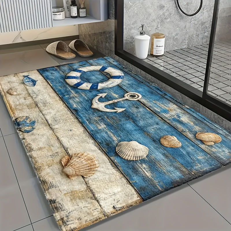 Ocean Starfish & Seashell Welcome Doormat, 2'x2.5'
