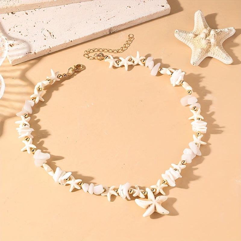 Bohemian Starfish Natural Stone Beaded Necklace – Elegant