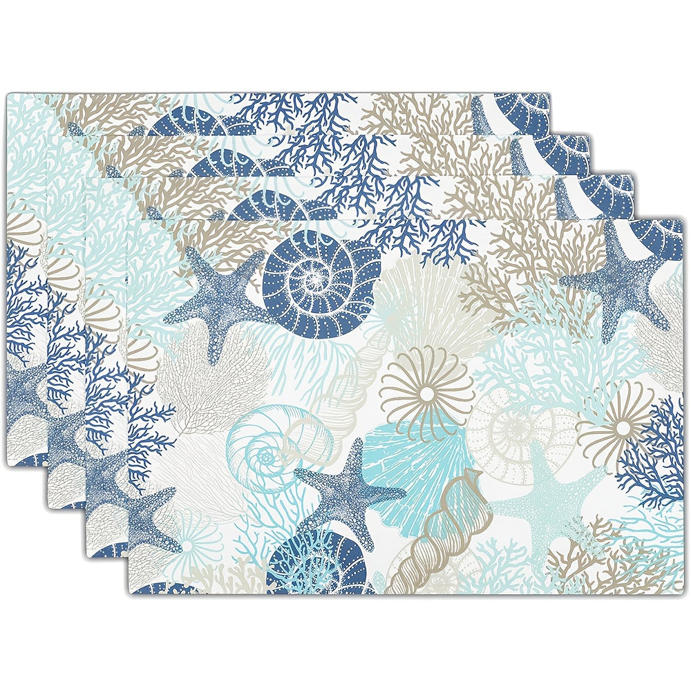 Summer Ocean-Themed Placemats – Set of 4 Washable, Non-Slip, Heat-Resistant Table Mats, 12x18" Coastal Dining Decor