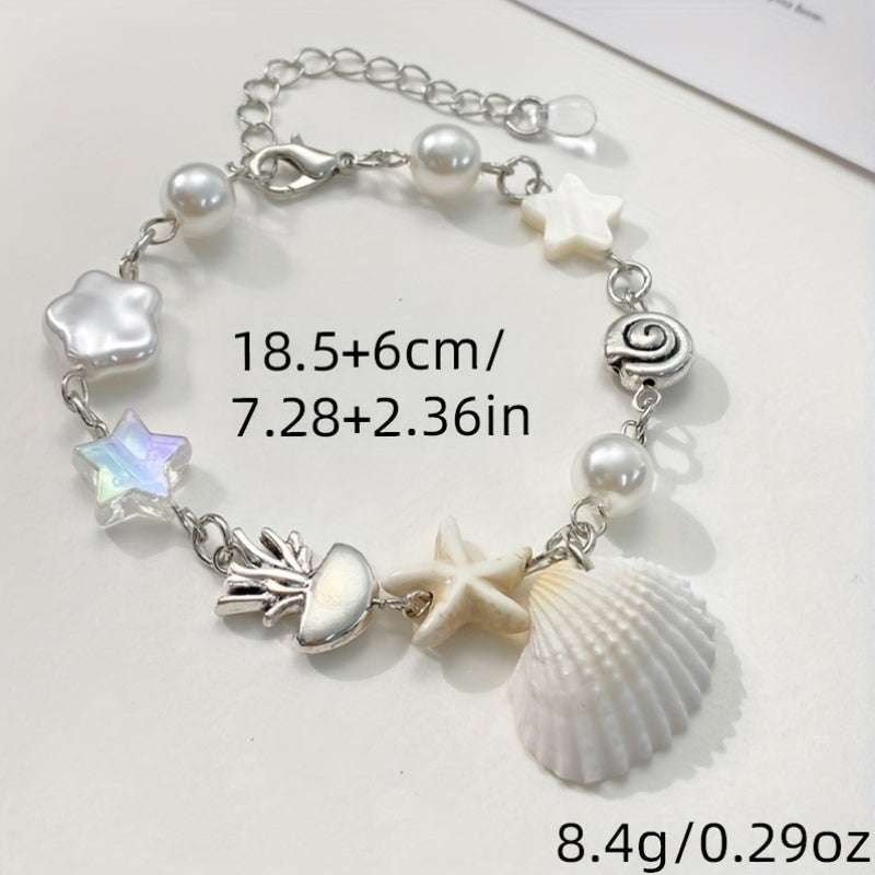 Shell, Starfish & Jellyfish with Pearl-Inspired Accents Bracelet