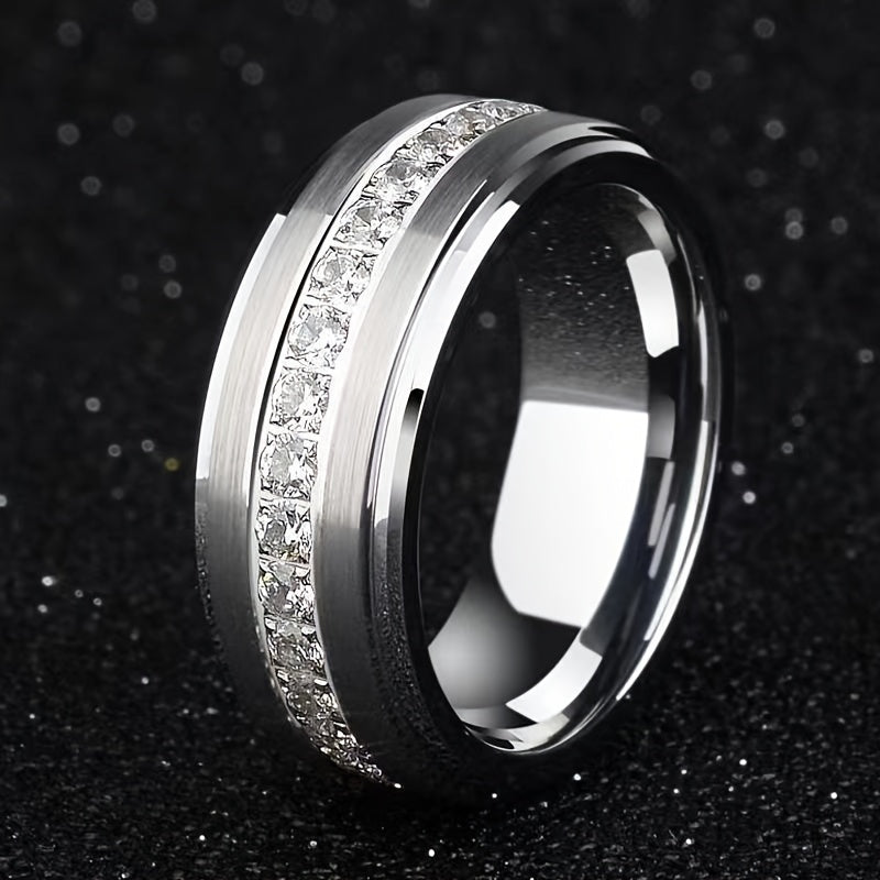 Classic Stainless Steel Ring with Synthetic Zirconia – Size 13