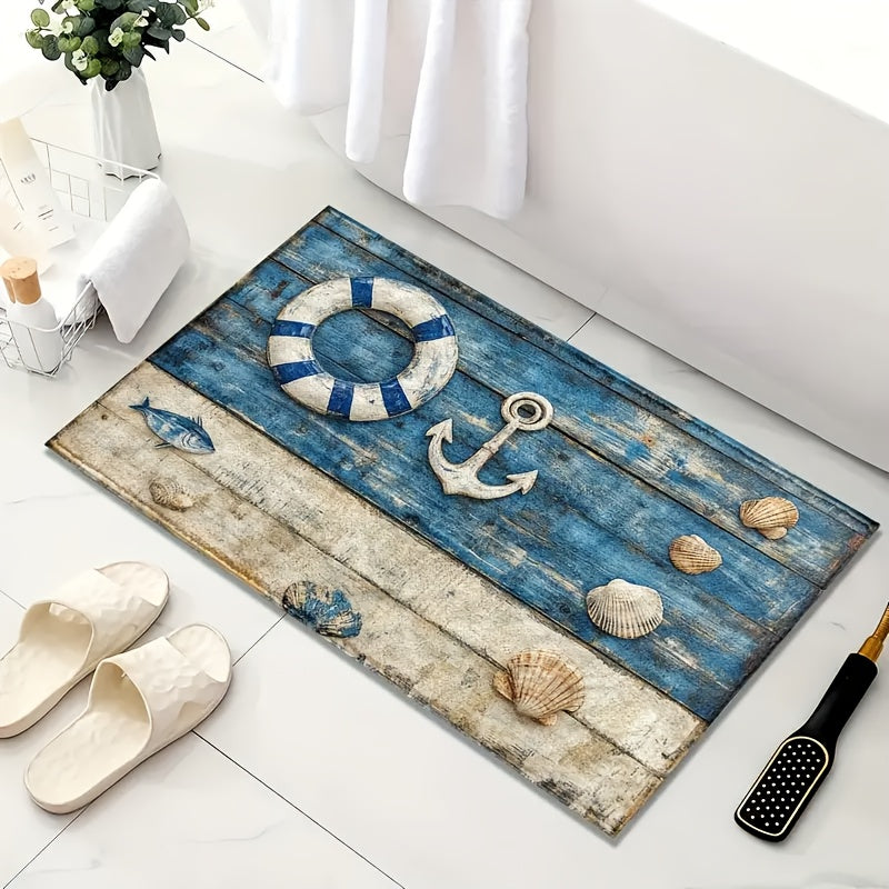 Ocean Starfish & Seashell Welcome Doormat, 2'x2.5'