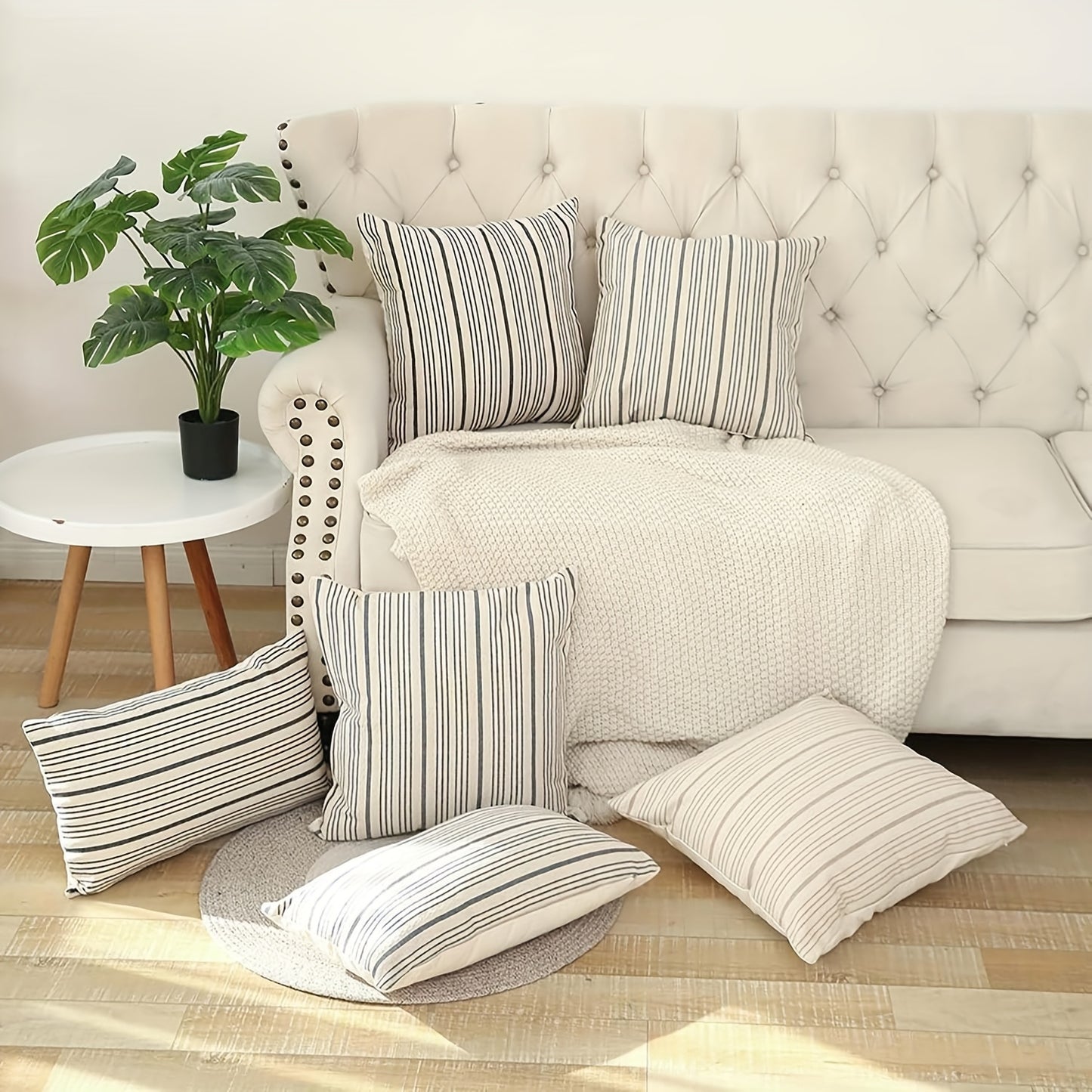 Minimalist Black & White Striped Linen Pillow Cover – Classic Stripe, 18" x 18"