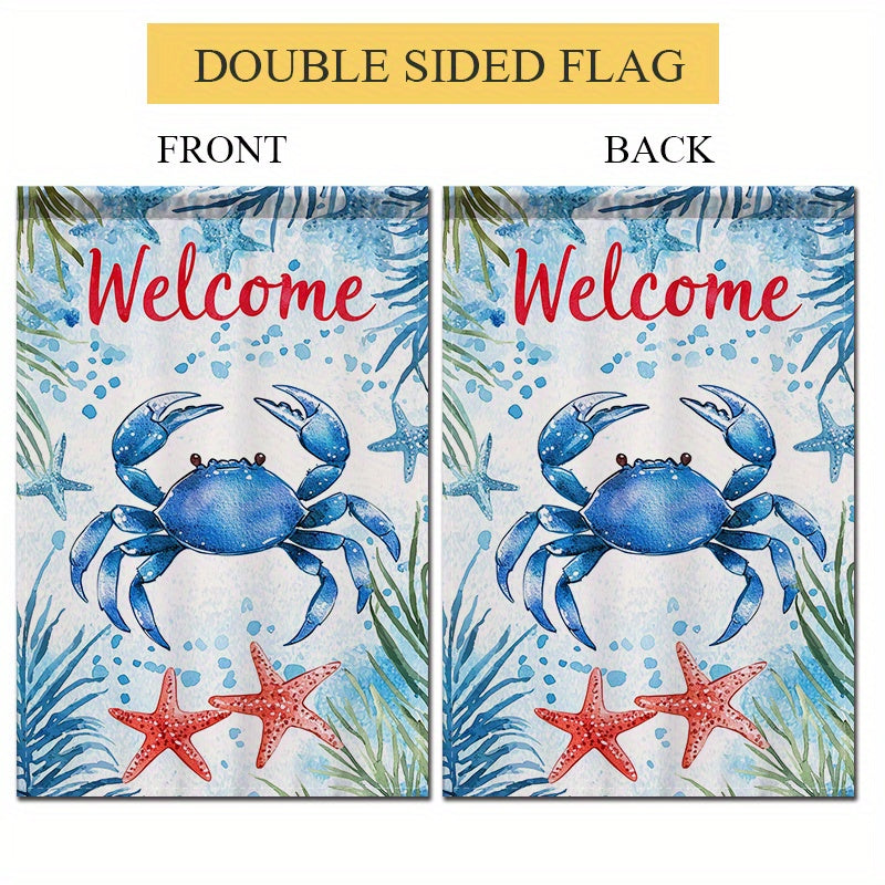 Ocean-Themed Garden Flag – Blue Crab & Starfish Design, 12x18 Inches