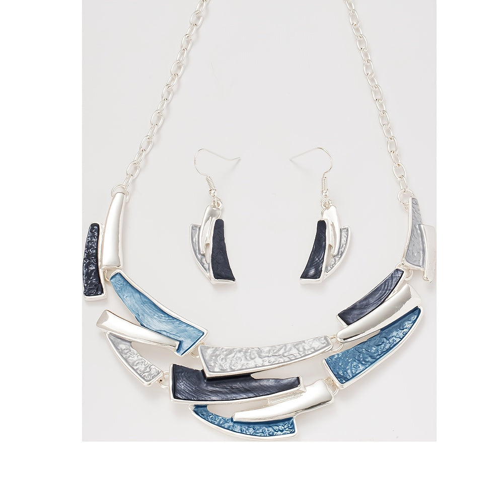 Geometric Link Necklace & Earrings Set – 3-Piece Vintage Bohemian Jewelry