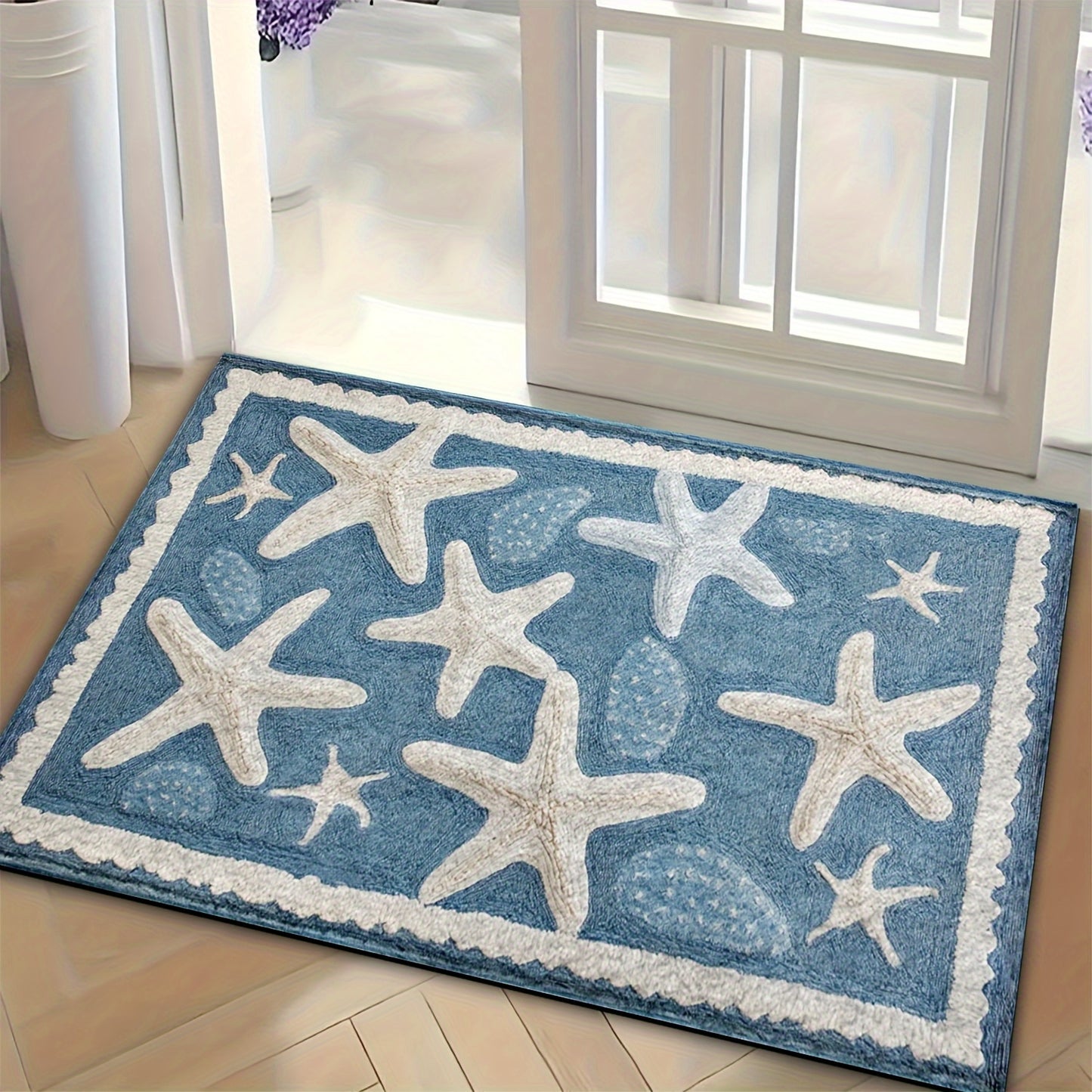 Ocean-Style Starfish Bathroom Mat – Plush Non-Slip Rectangular Mat, 1.5'x2' / 2'x2.5'