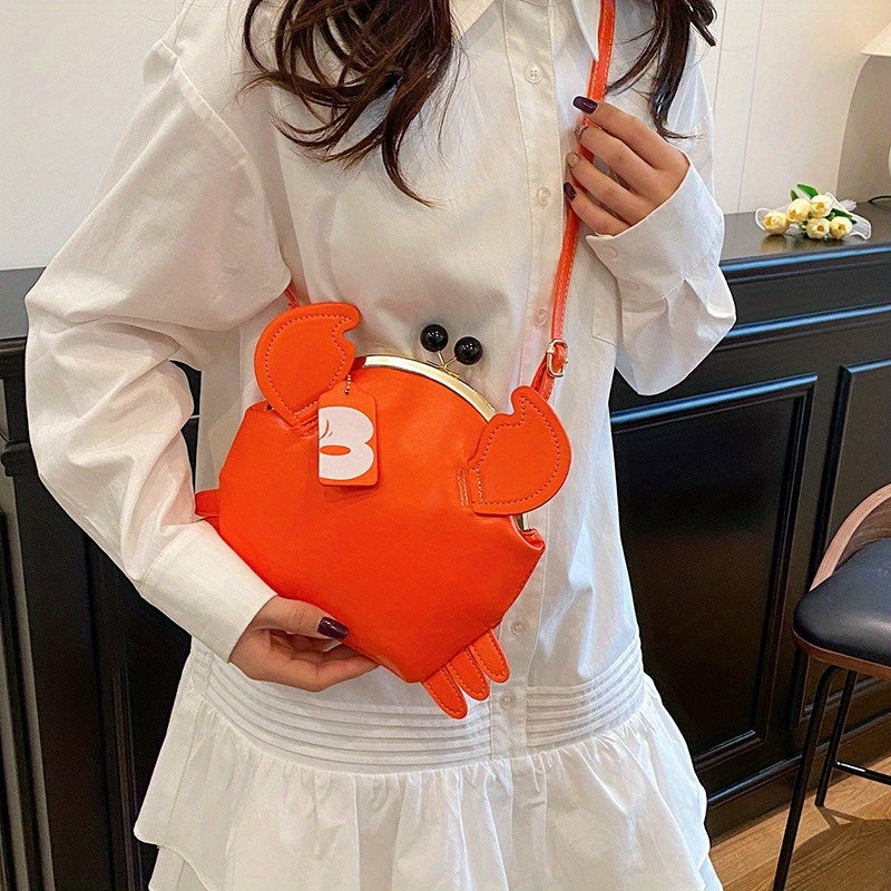 Women’s Cute Crab Crossbody Bag – Tangerine Small Square Handbag with Zipper Closure