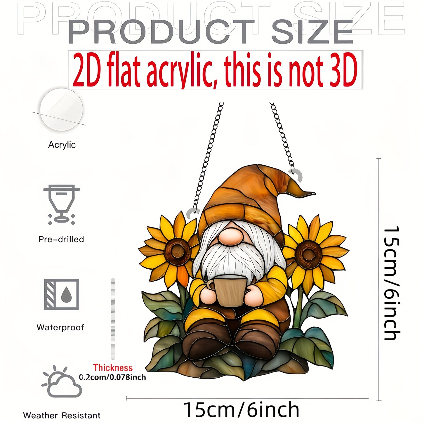 Fall Gnome Sunflower Acrylic Suncatcher – Window Hanging, 6"
