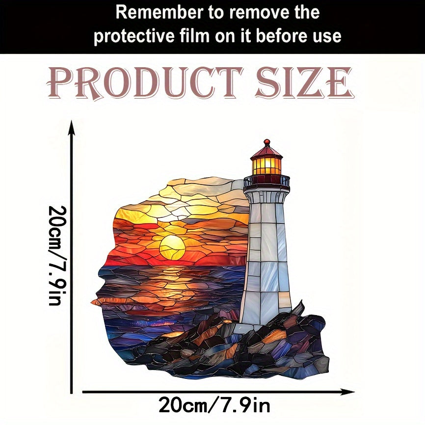 Seaside Sunset Lighthouse Acrylic Suncatcher – Stained Glass Look, 8"