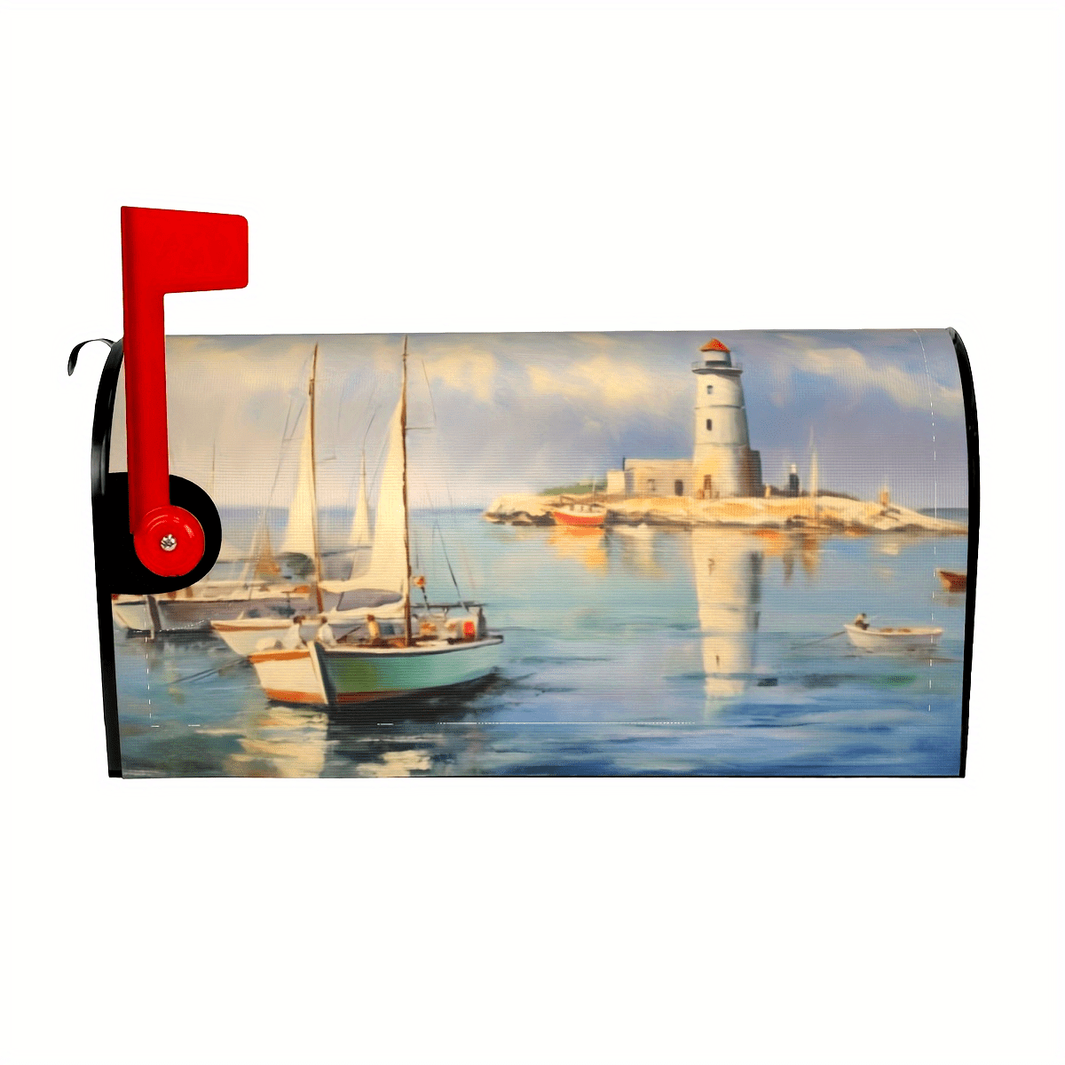 Sea View Sailboats & Lighthouse Mailbox Cover