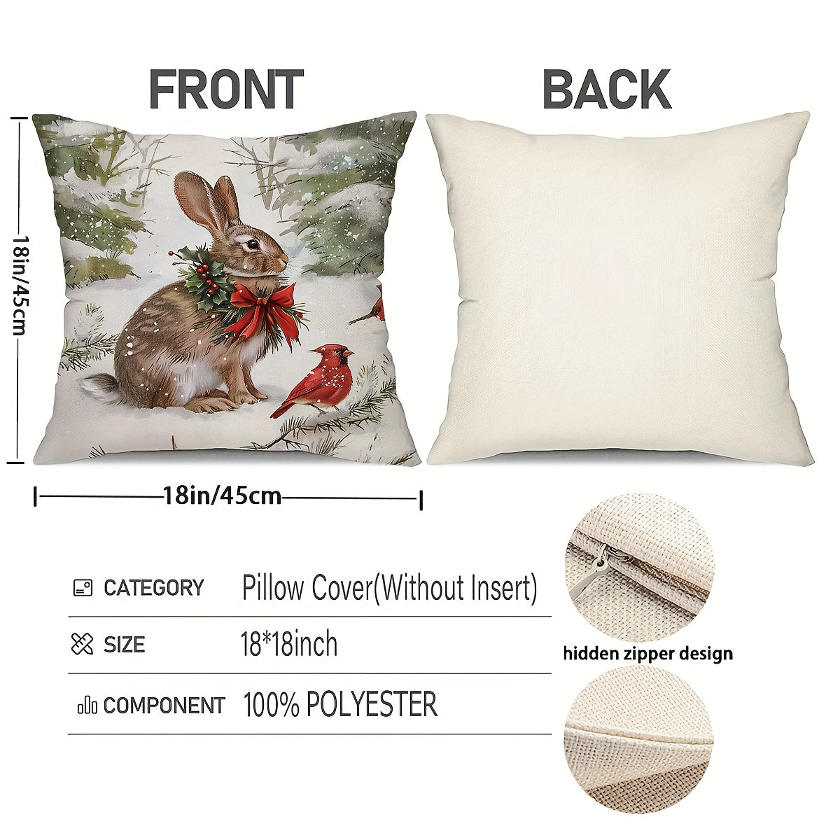 Woodland Animals Winter Pillow Cover – Fox, 18"x18"