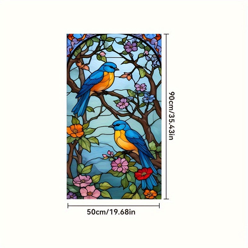 Bluebird & Floral Stained Glass Window Film