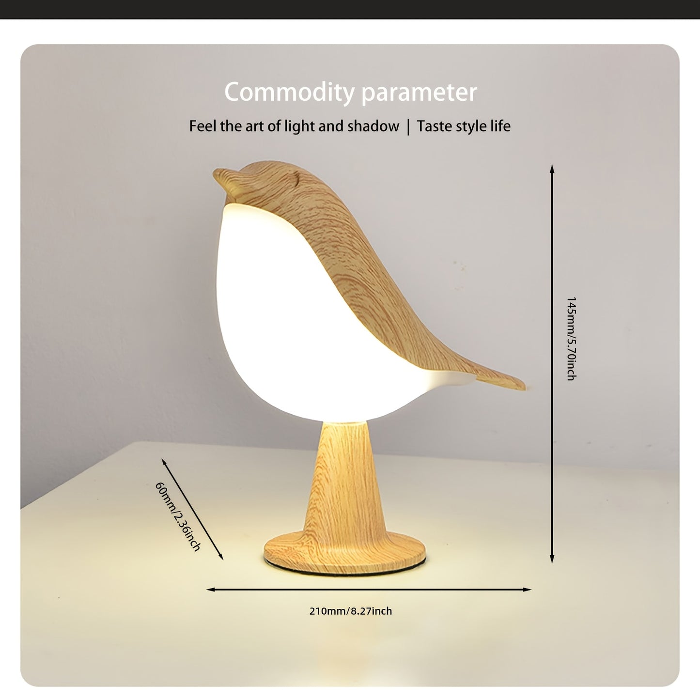 Rechargeable Birdwood Night Light with USB Charging, 3-Color Dimmable Touch Control, Aromatherapy-Compatible