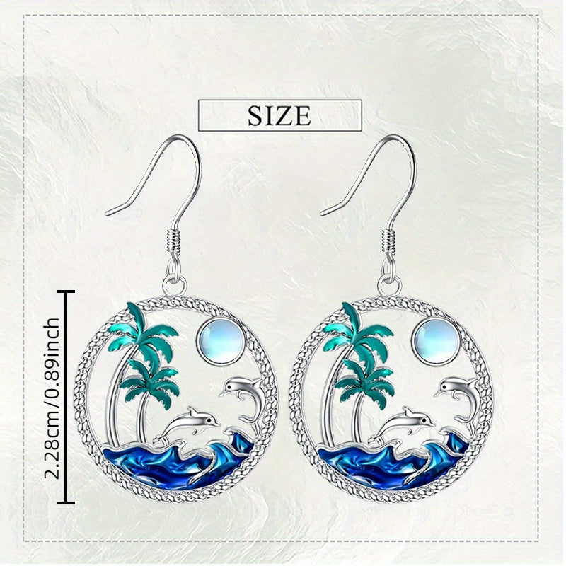 Palm Tree & Dolphin 3-Piece Jewelry Set – Necklace & Earrings