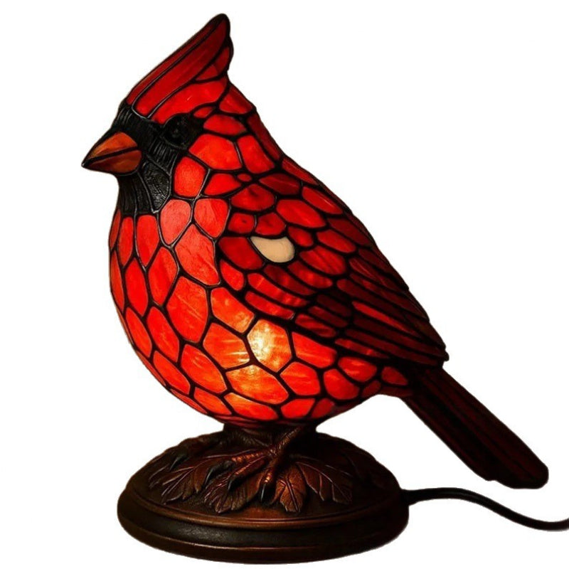 Lifelike Red Cardinal Bird Lamp – Rustic Farmhouse Resin Table Light