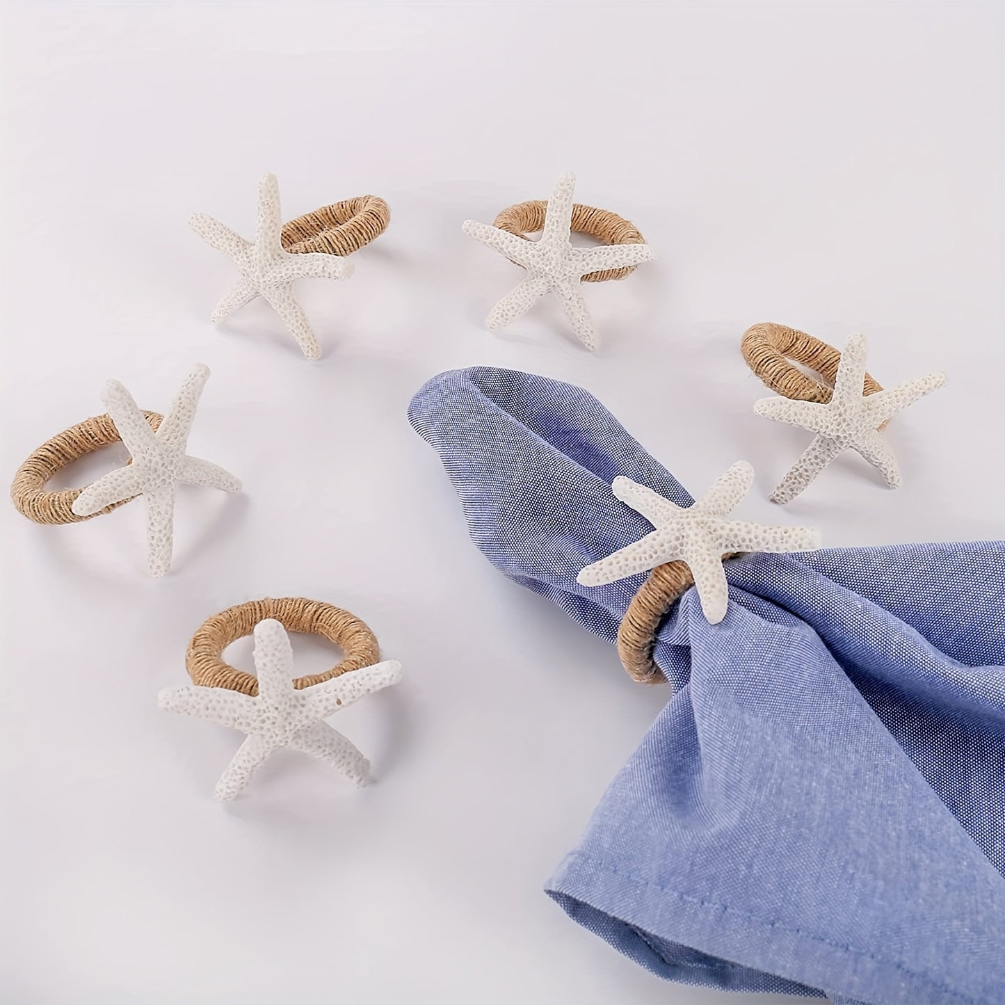 6-Piece Ocean Starfish Napkin Rings – Coastal Table Decor for Holidays & Special Occasions