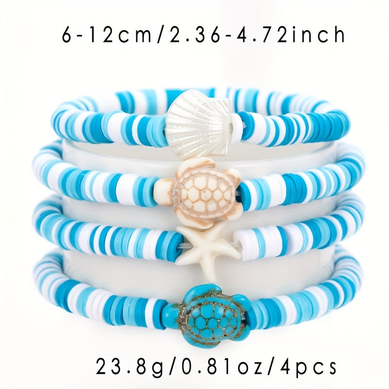 Ocean-Themed Multi-Layer Bead Bracelet Set