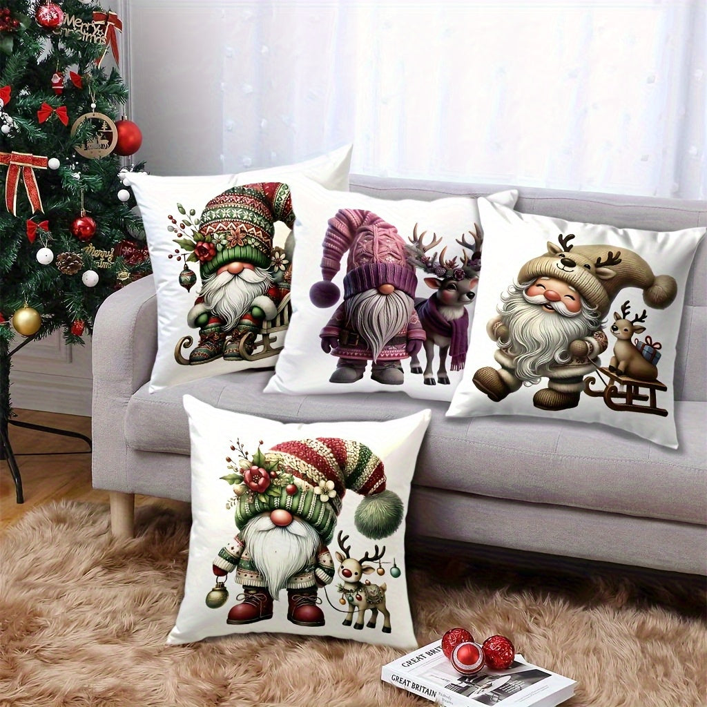 Festive Christmas Gnome & Reindeer Pillow Covers – 18x18"