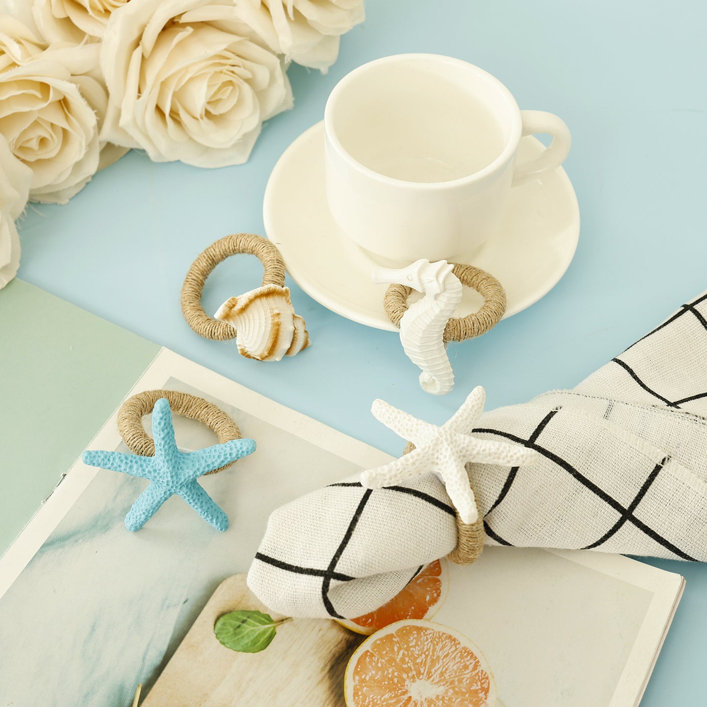 12-Piece Resin Nautical Napkin Rings – Starfish, Seahorse & Conch