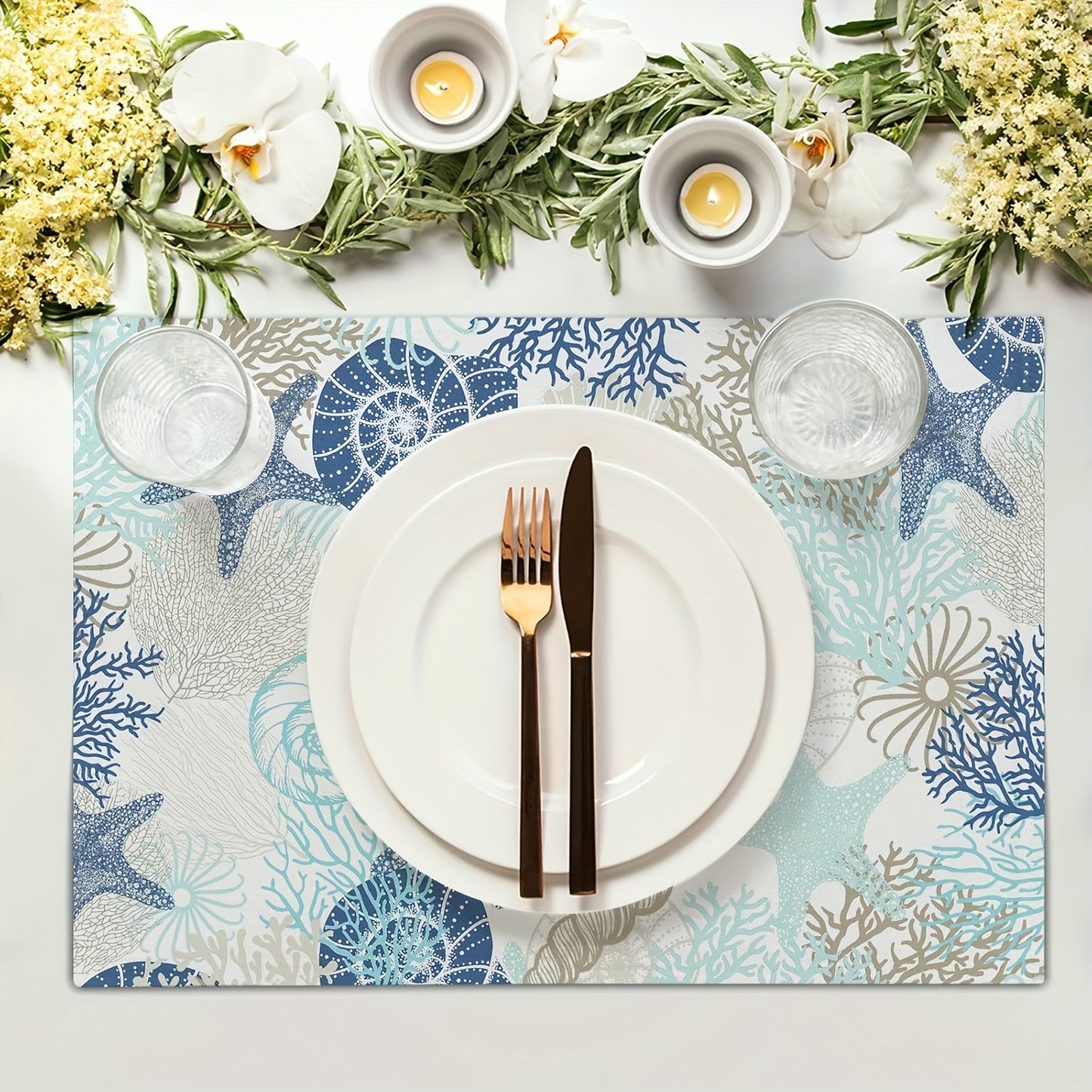 Summer Ocean-Themed Placemats – Set of 4 Washable, Non-Slip, Heat-Resistant Table Mats, 12x18" Coastal Dining Decor