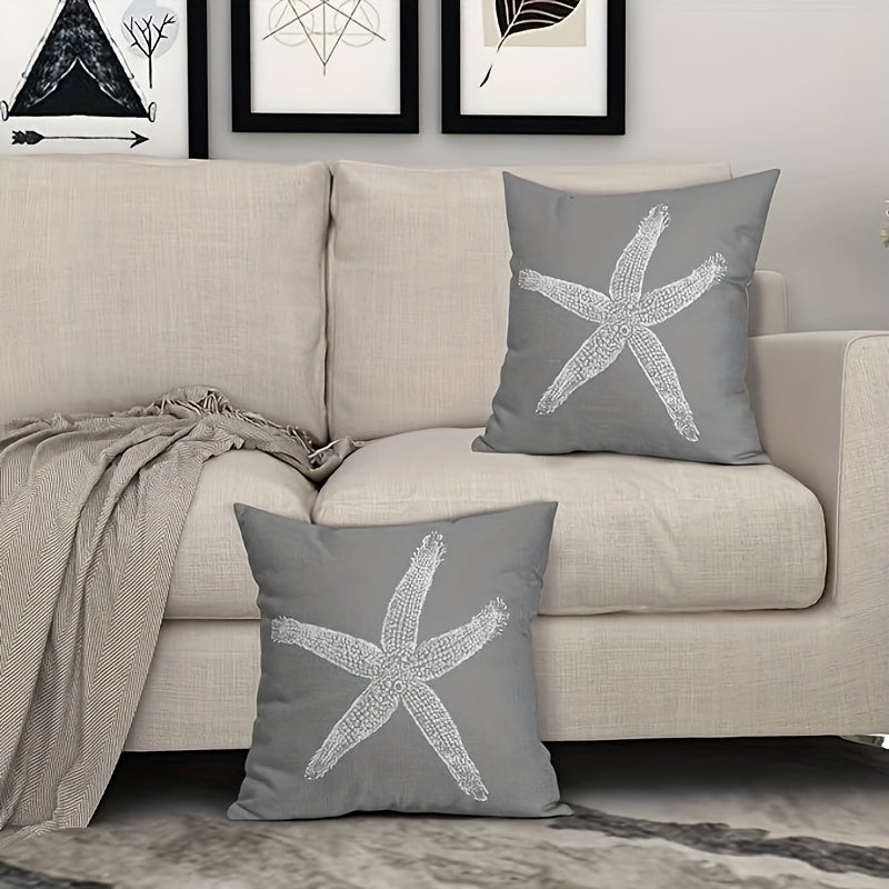 Gray Starfish Pillow Cover