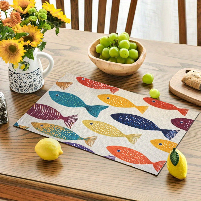 Colorful Fish Placemats – Set of 4 Coastal Table Mats, 12"x18"