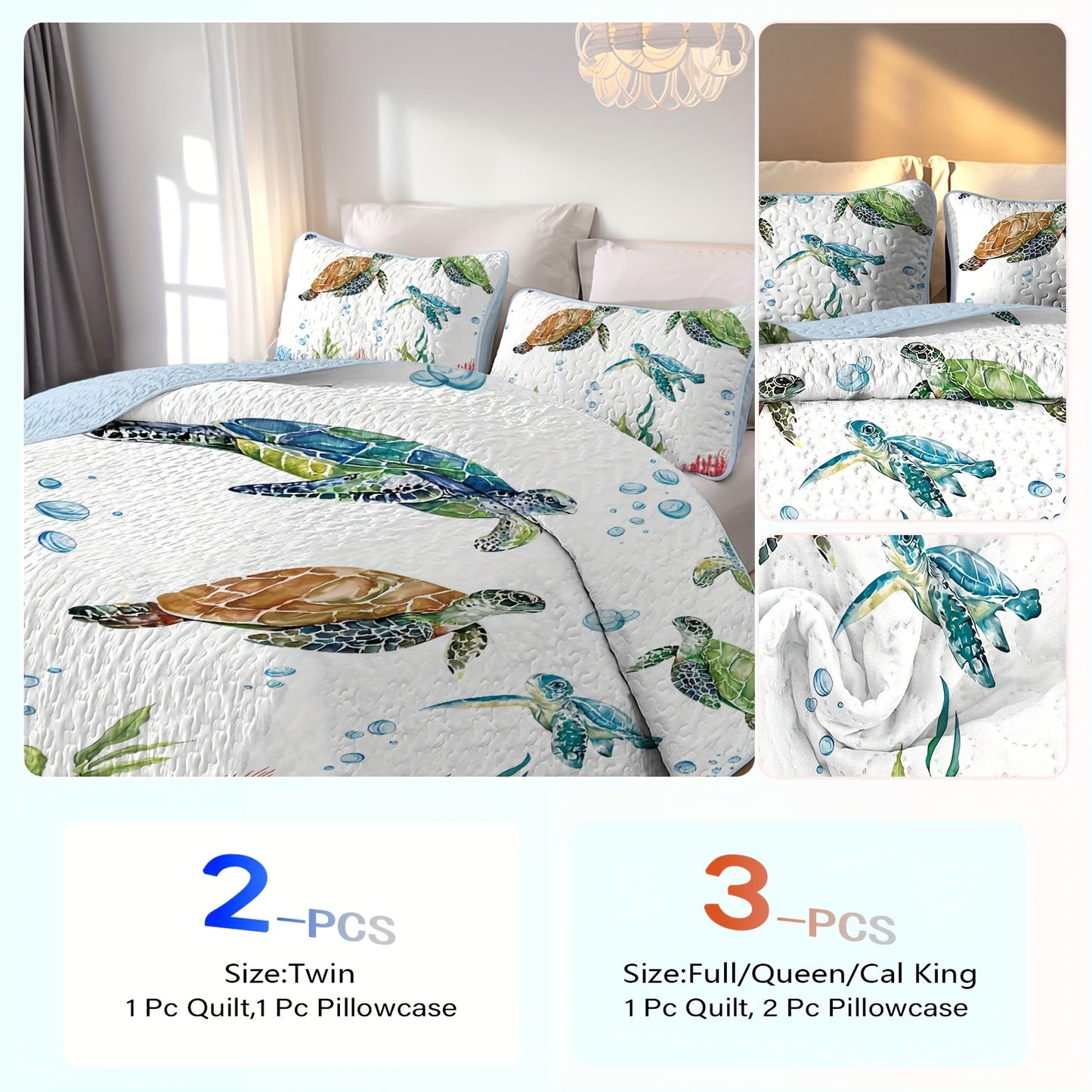 Naval Patchwork-Style Quilt Set – 2/3-Piece Quilt & Pillowcases